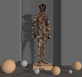 现代金属镂空抽象人物雕塑饰品摆件su草图模型下载