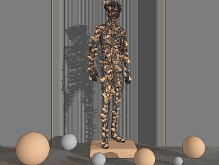 现代金属镂空抽象人物雕塑饰品摆件su草图模型下载