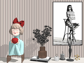 现代干枝花，花瓶，雕塑，饰品摆件su草图模型下载
