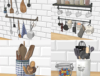 北欧厨具,厨房用品组合su草图模型下载