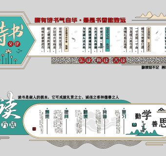 新中式校园文化墙，宣传栏su草图模型下载