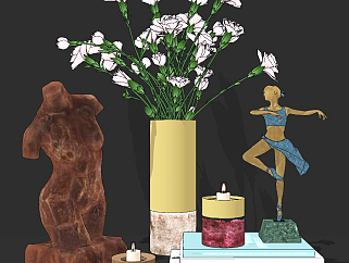 现代花瓶，雕塑，饰品摆件su草图模型下载
