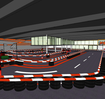 现代卡丁车赛道，游乐场su草图模型下载
