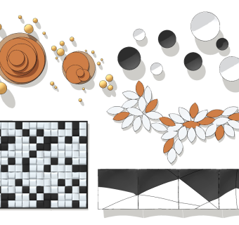 现代几何墙饰，挂件su草图模型下载
