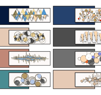 现代彩色金属立体墙饰，挂件su草图模型下载
