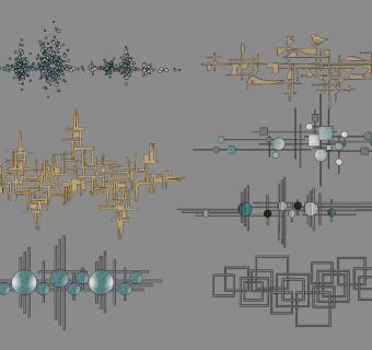 现代金属立体墙饰，挂件su草图模型下载