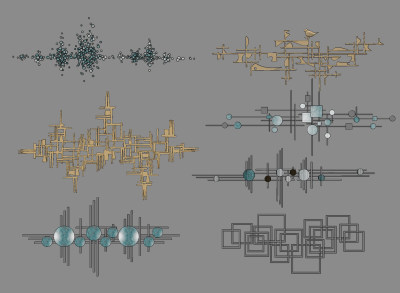 现代金属立体墙饰，挂件su草图模型下载