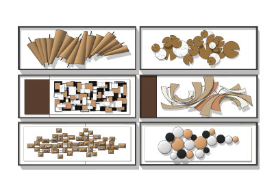 现代金属几何立体装饰画，墙饰挂件su草图模型下载