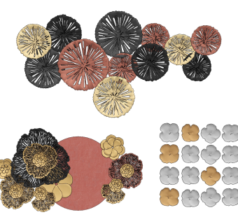 新中式金属花卉挂件，墙饰su草图模型下载