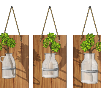 北欧壁挂绿植装饰花瓶，挂件，墙饰su草图模型下载