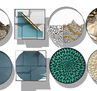 现代圆形个性墙饰，挂件su草图模型下载