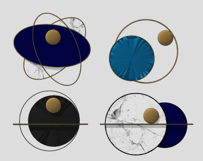 现代圆形金属墙饰，挂件su草图模型下载