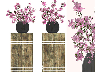 自然风新中式花瓶，花艺，装饰摆件su草图模型下载