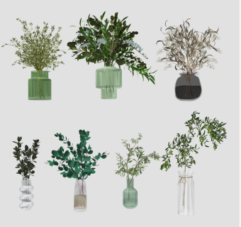 现代水生绿植玻璃花瓶su草图模型下载