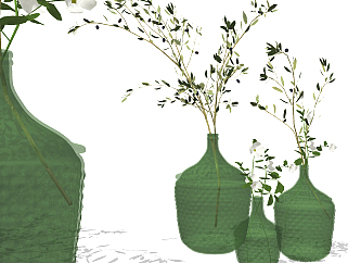 现代玻璃绿植花瓶，花艺su草图模型下载