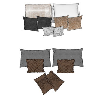 现代布艺抱枕，靠包，靠垫su草图模型下载