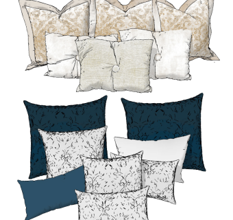 现代布艺枕头，靠包，抱枕，su草图模型下载