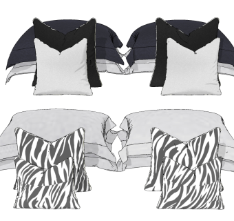 现代布艺枕头，靠包，靠垫su草图模型下载