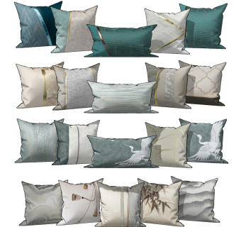 新中式布艺抱枕，靠包，靠垫su草图模型下载