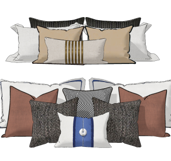 新中式布艺抱枕，靠包，靠垫su草图模型下载