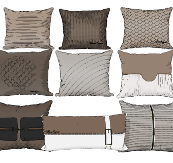 现代布艺抱枕，靠包，靠垫su草图模型下载