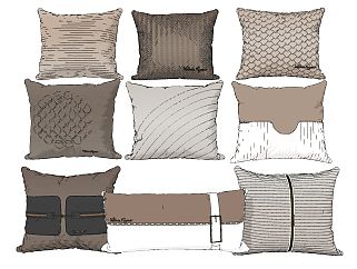 现代布艺抱枕，靠包，靠垫su草图模型下载