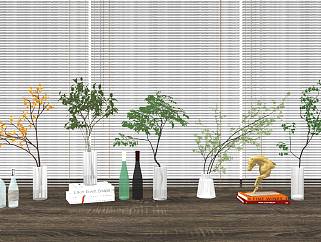 現代玻璃綠植,花瓶,插花花藝su草圖模型下載