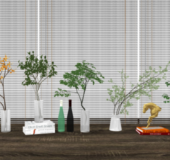 现代玻璃绿植,花瓶,插花花艺su草图模型下载