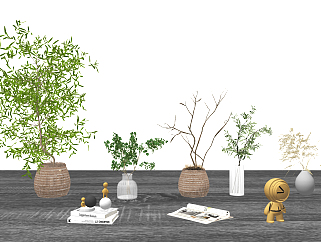 現代綠植，枯枝花瓶裝飾品擺件su草圖模型下載