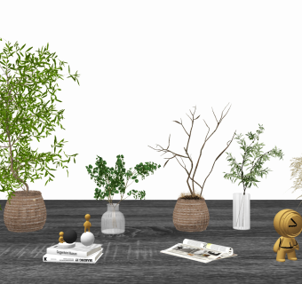 现代绿植，枯枝花瓶装饰品摆件su草图模型下载