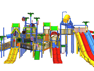 现代儿童娱乐游乐器材设备，水上乐园滑梯su草图模型下载