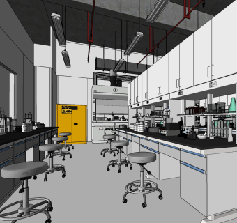 现代学校化学实验室su草图模型下载