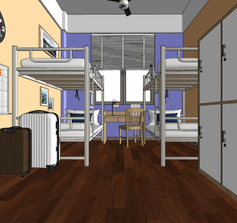 现代学校宿舍，上下铺su草图模型下载