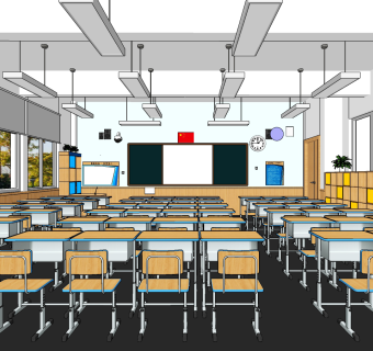 现代学校小学教室su草图模型下载