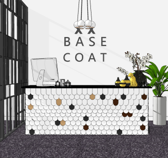 现代简约办公接待台su草图模型下载