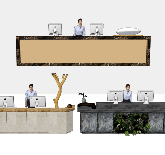 新中式前台，接待台su草图模型下载