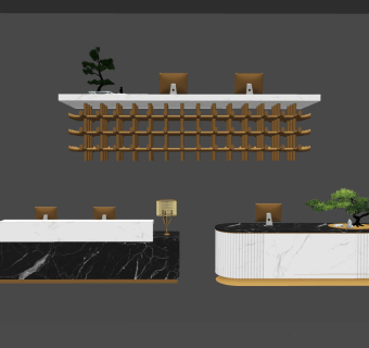 现代轻奢新中式前台 接待台 su草图模型下载