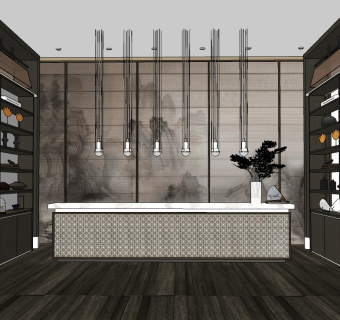 新中式大理石接待台  su草图模型下载