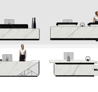现代大理石办公接待台su草图模型下载