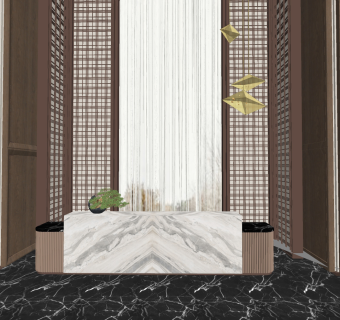 新中式大理石接待台su草图模型下载