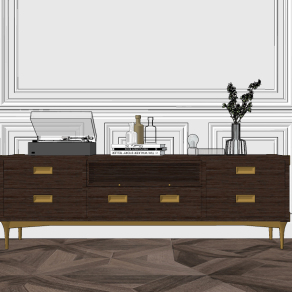 美式轻奢电视柜su草图模型下载