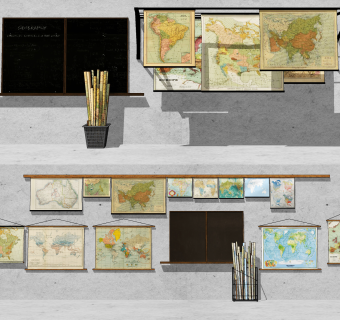 北欧世界地图,黑板挂件su草图模型下载