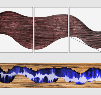 现代新中式抽象山峦墙饰，挂件su草图模型下载