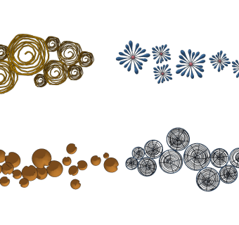 现代新中式金属立体装饰挂件su草图模型下载