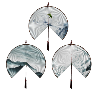新中式水墨扇子挂件，墙饰su草图模型下载
