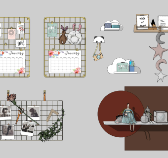 北欧儿童房卡通墙饰挂件su草图模型下载