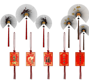 新中式扇子许愿牌挂件，墙饰su草图模型下载