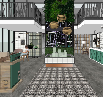 蓝光·美瀚森林 loft咖啡厅，西餐厅su草图模型下载