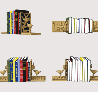 现代小鸟金属书架，书籍装饰摆件su草图模型下载