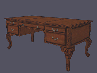 美式古典红木书桌su草图模型下载